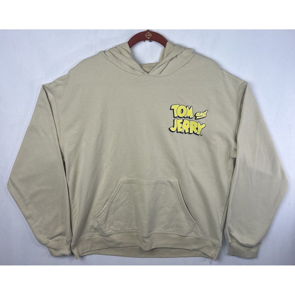 Tom and Jerry Mens Large Beige Pullover Hoodie - Picture 2 of 7